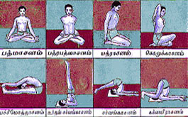 Grabado con difrentes asanas